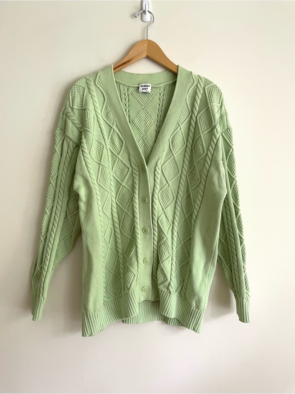 Aritzia Sunday Best Lamora Cable Knit Longline Cardigan in Sagebrush Green - Picture 5 of 14